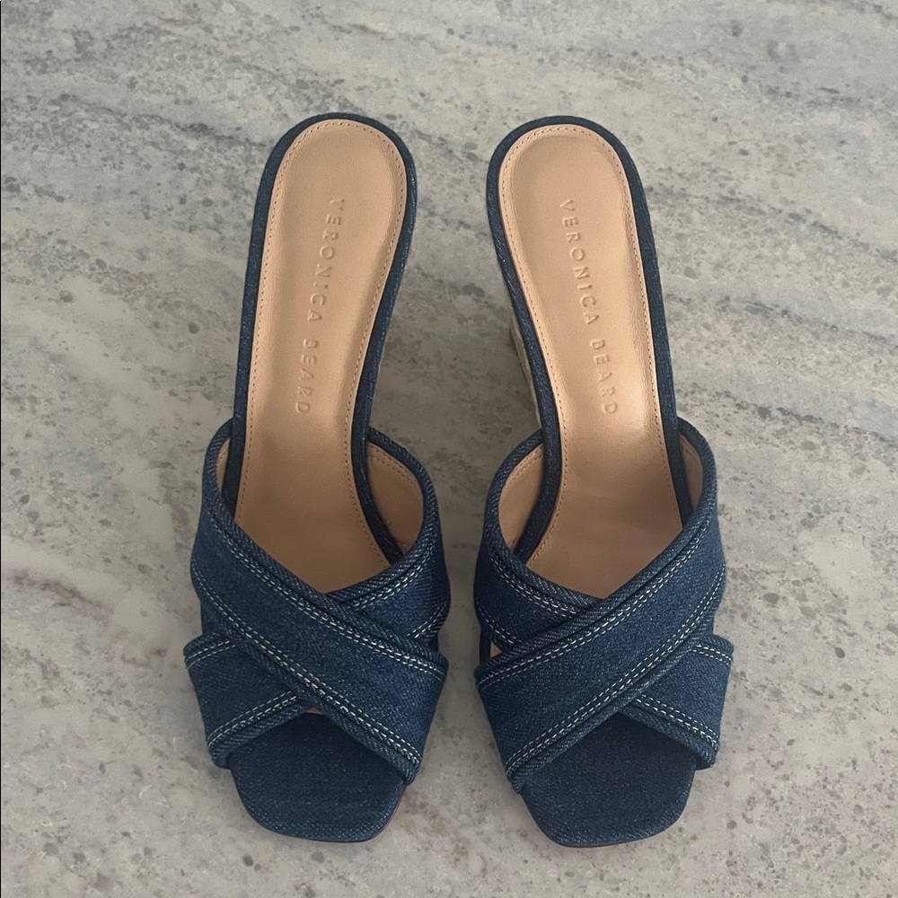 Veronica Beard Dark Blue Denim Mules